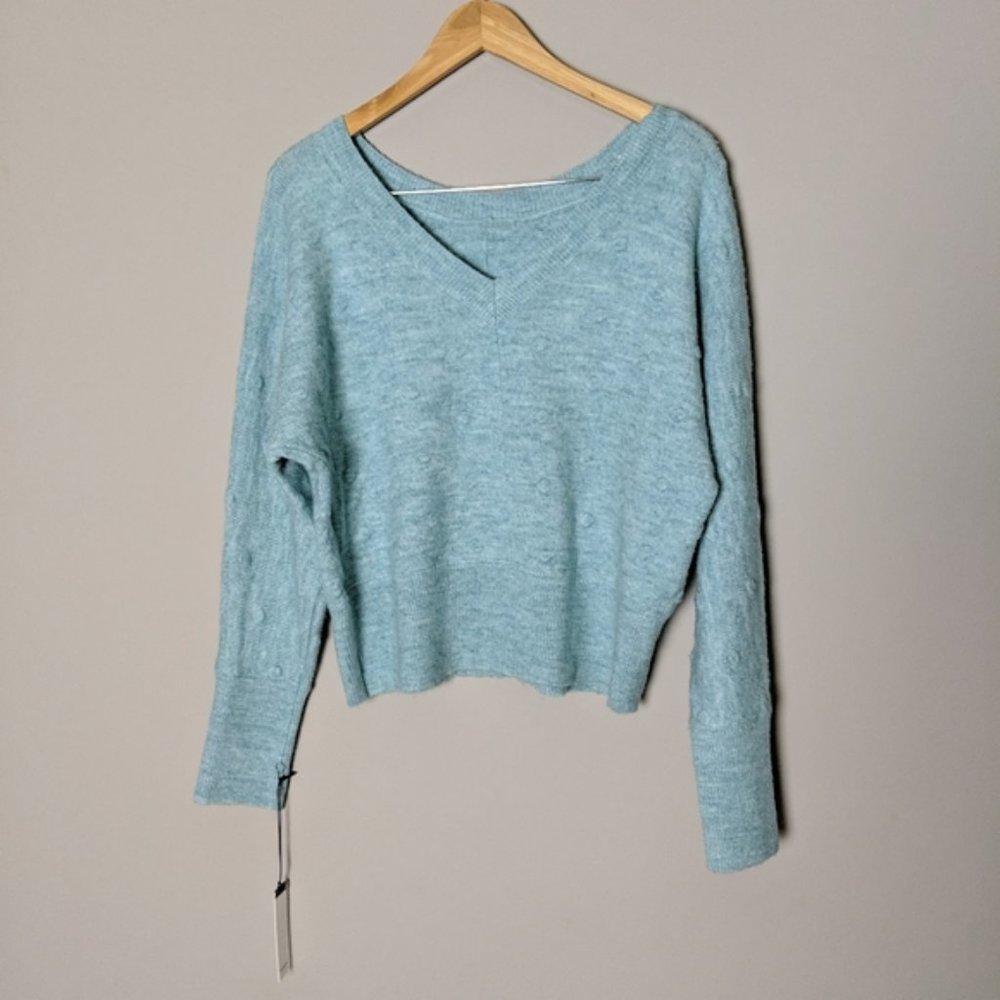 NWT William Rast Blue Alpaca Pom Pom Sweater L